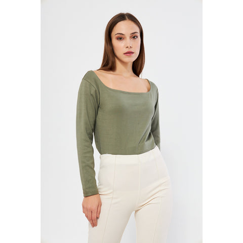 Olive Square Neck Rib Top | Montivo Pakistan