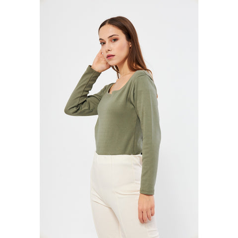 Olive Square Neck Rib Top | Montivo Pakistan