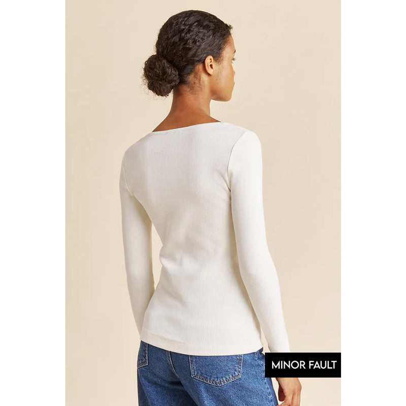 (Minor Fault) White Square Neck Rib Top | Montivo Pakistan