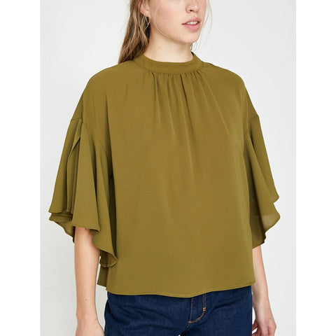 Olive Ruffle Detailed Blouse | Montivo Pakistan