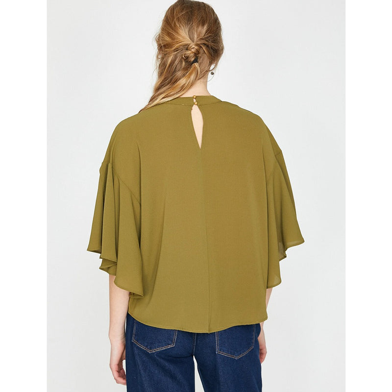 Olive Ruffle Detailed Blouse | Montivo Pakistan