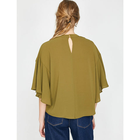 Olive Ruffle Detailed Blouse | Montivo Pakistan