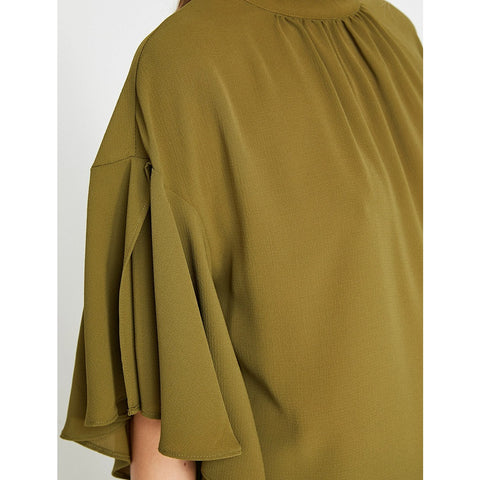 Olive Ruffle Detailed Blouse | Montivo Pakistan
