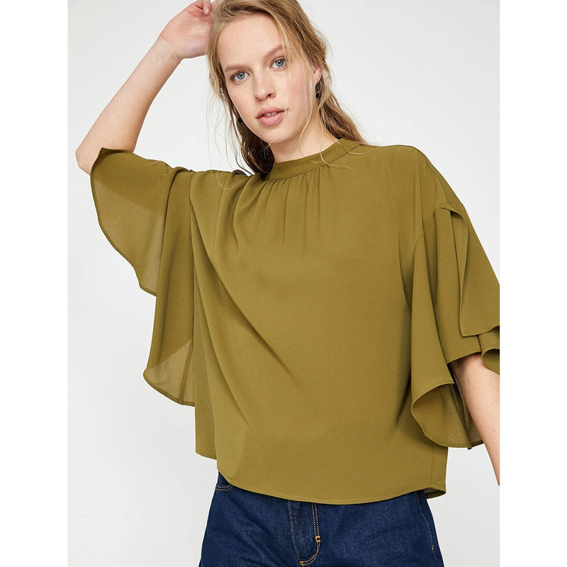 Olive Ruffle Detailed Blouse | Montivo Pakistan