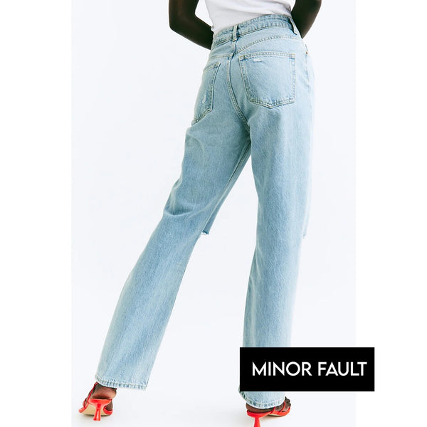(Minor Fault) Light Blue Straight High Ripped Jeans | Montivo Pakistan