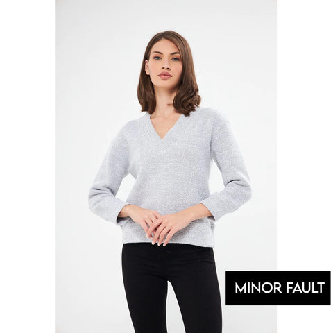 (Minor Fault) Grey V Neck Melange Sweatshirt | Montivo Pakistan