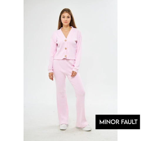 (Minor Fault) Pink Waffle Knit Button Down Cardigan | Montivo Pakistan