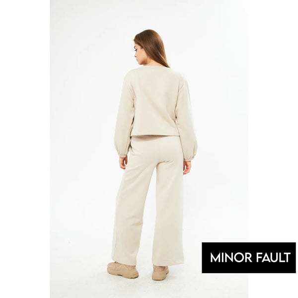 (Minor Fault) Beige Boatneck Oversized Sweatshirt | Montivo Pakistan