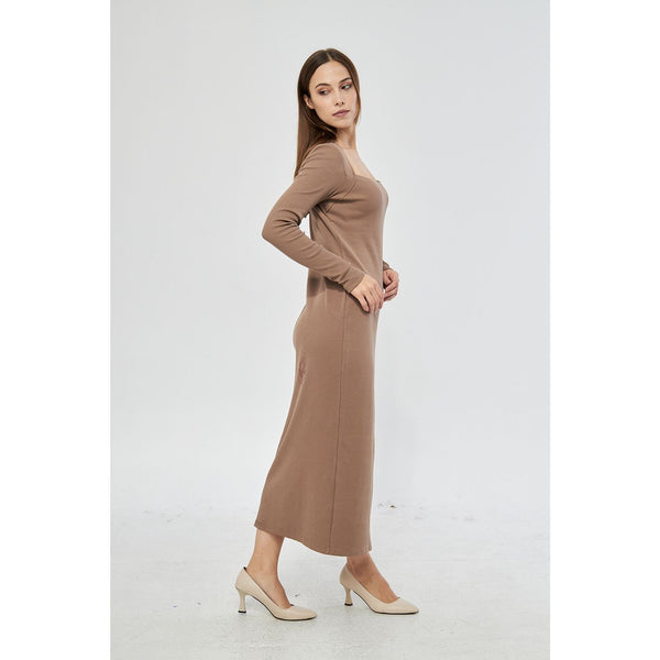 Coffee Swan Neck Side Slit Bodycon Dress | Montivo Pakistan
