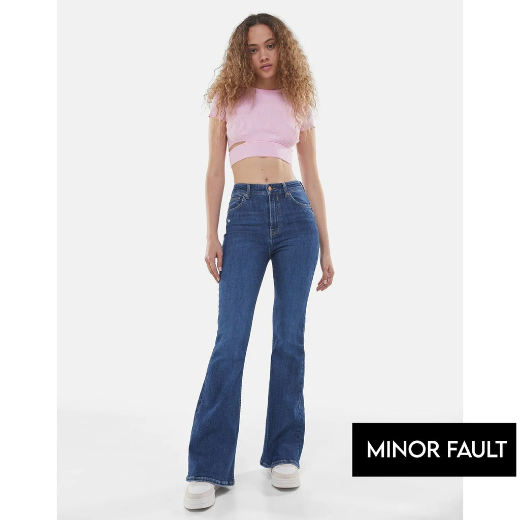 (Minor Fault) Blue High Rise Flare Jeans | Montivo Pakistan