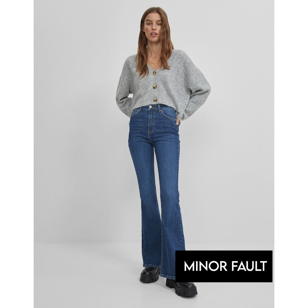 (Minor Fault) Mid Blue High Rise Flare Jeans | Montivo Pakistan