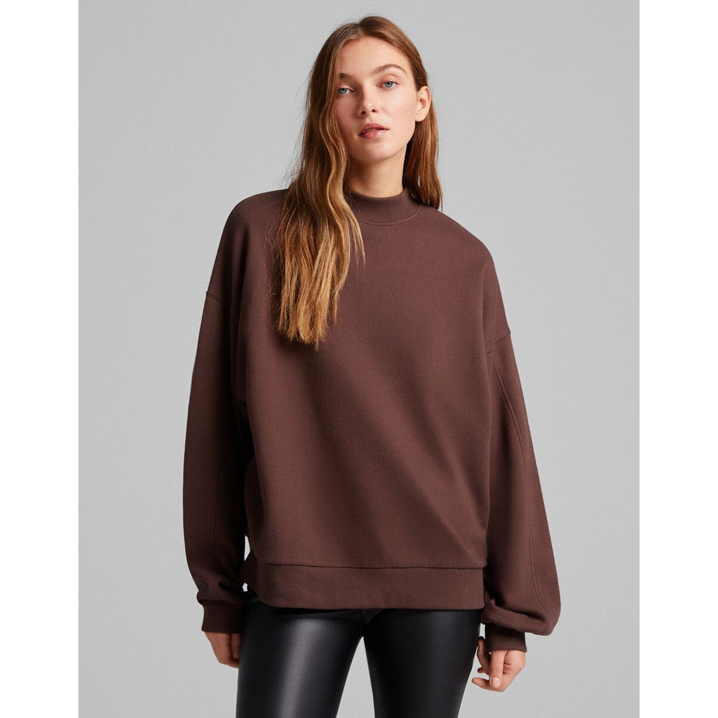 Brown High Neck Overszied Sweatshirt | Montivo Pakistan