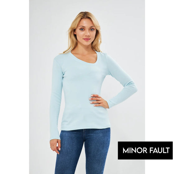 (Minor Fault) Light Blue Rib Cross Scoop Neck Top | Montivo Pakistan