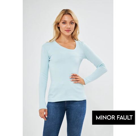 (Minor Fault) Light Blue Rib Cross Scoop Neck Top | Montivo Pakistan