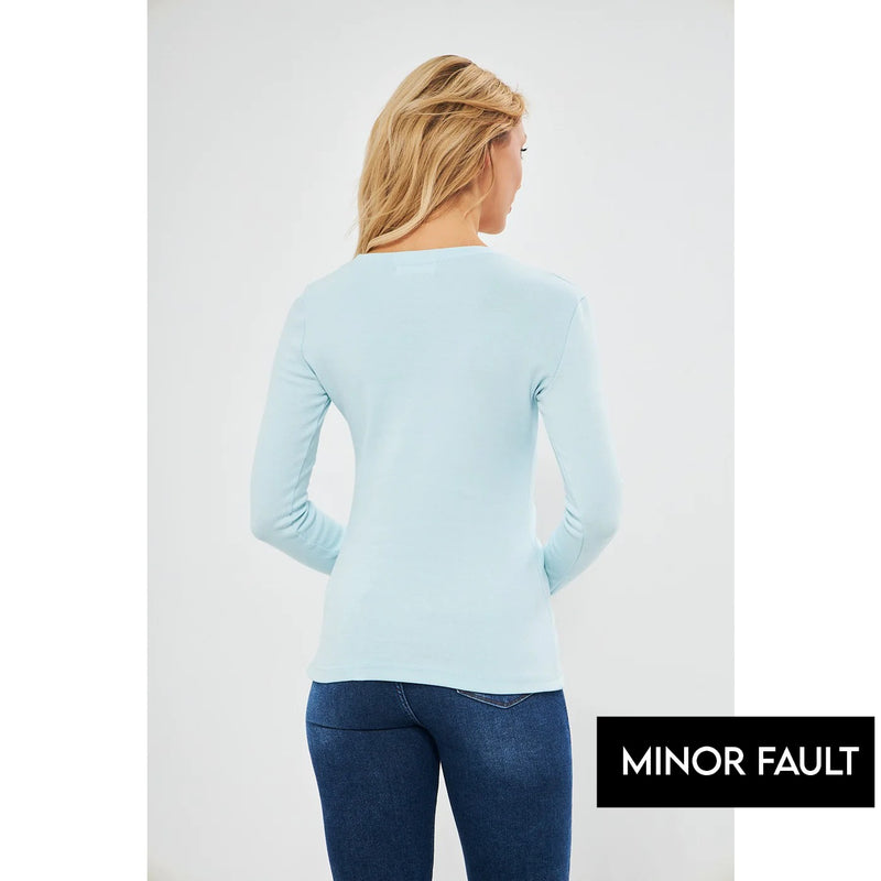 (Minor Fault) Light Blue Rib Cross Scoop Neck Top | Montivo Pakistan