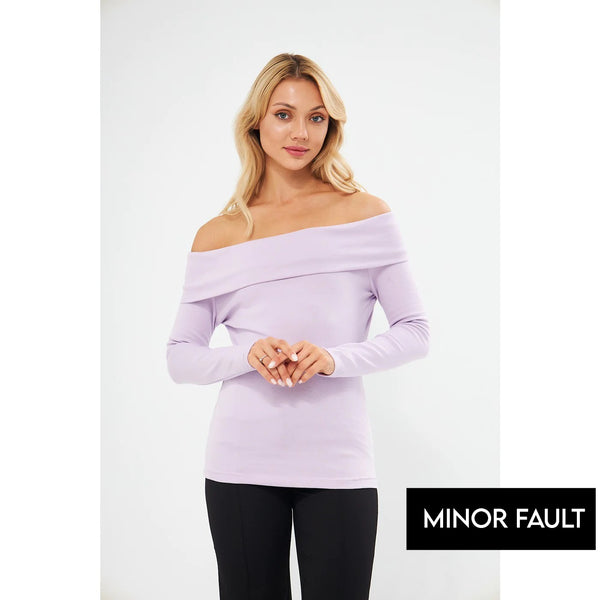 (Minor Fault) Lilac Rib Off-Shoulder Top | Montivo Pakistan