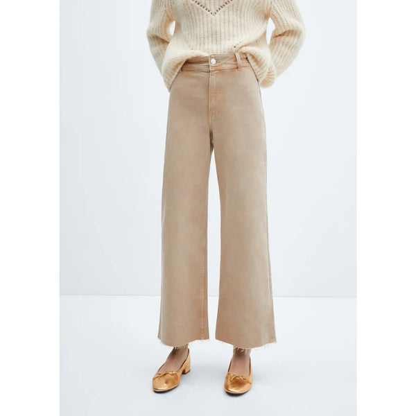 Beige Wide Leg Cropped Jeans | Montivo Pakistan