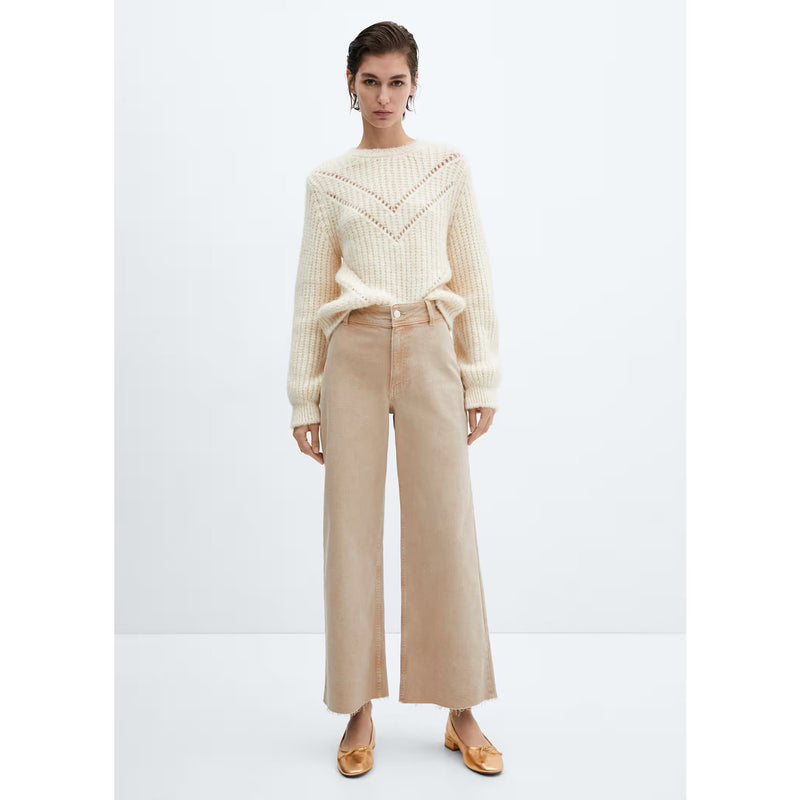 Beige Wide Leg Cropped Jeans | Montivo Pakistan