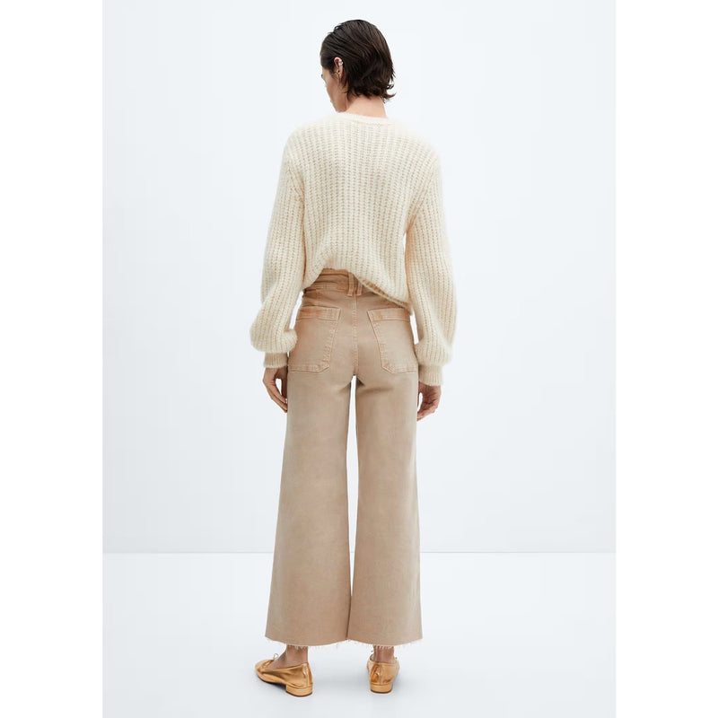 Beige Wide Leg Cropped Jeans | Montivo Pakistan