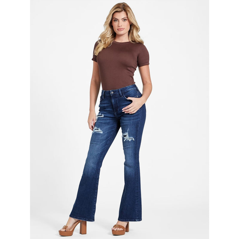 Blue Ripped High Rise Flare Jeans | Montivo Pakistan