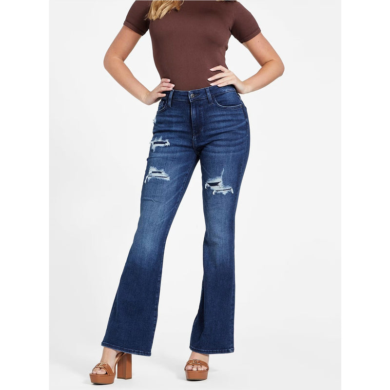 Blue Ripped High Rise Flare Jeans | Montivo Pakistan