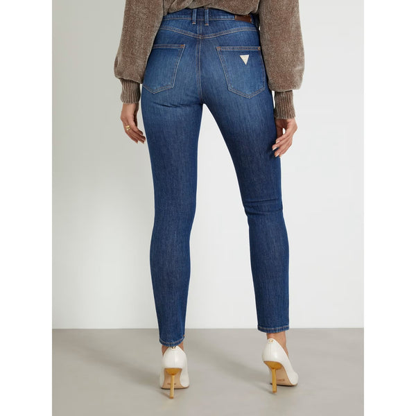 Dark Blue High Rise Button Fly Skinny Jeans