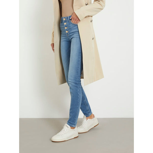 Mid Blue High Rise Button Fly Skinny Jeans | Montivo Pakistan