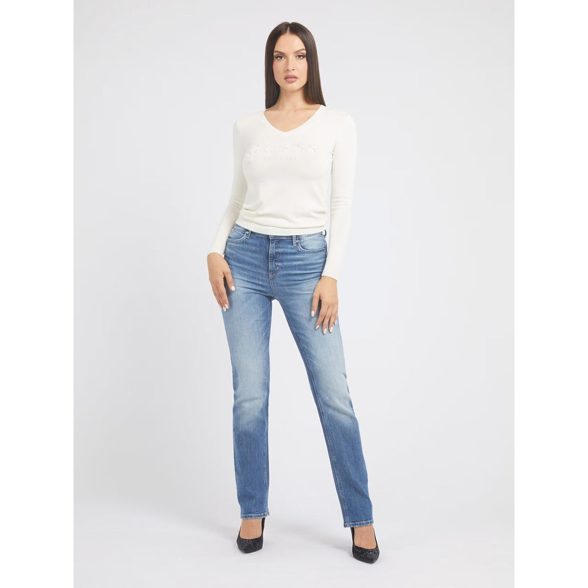 Mid Blue Straight High Rise Jeans | Montivo Pakistan