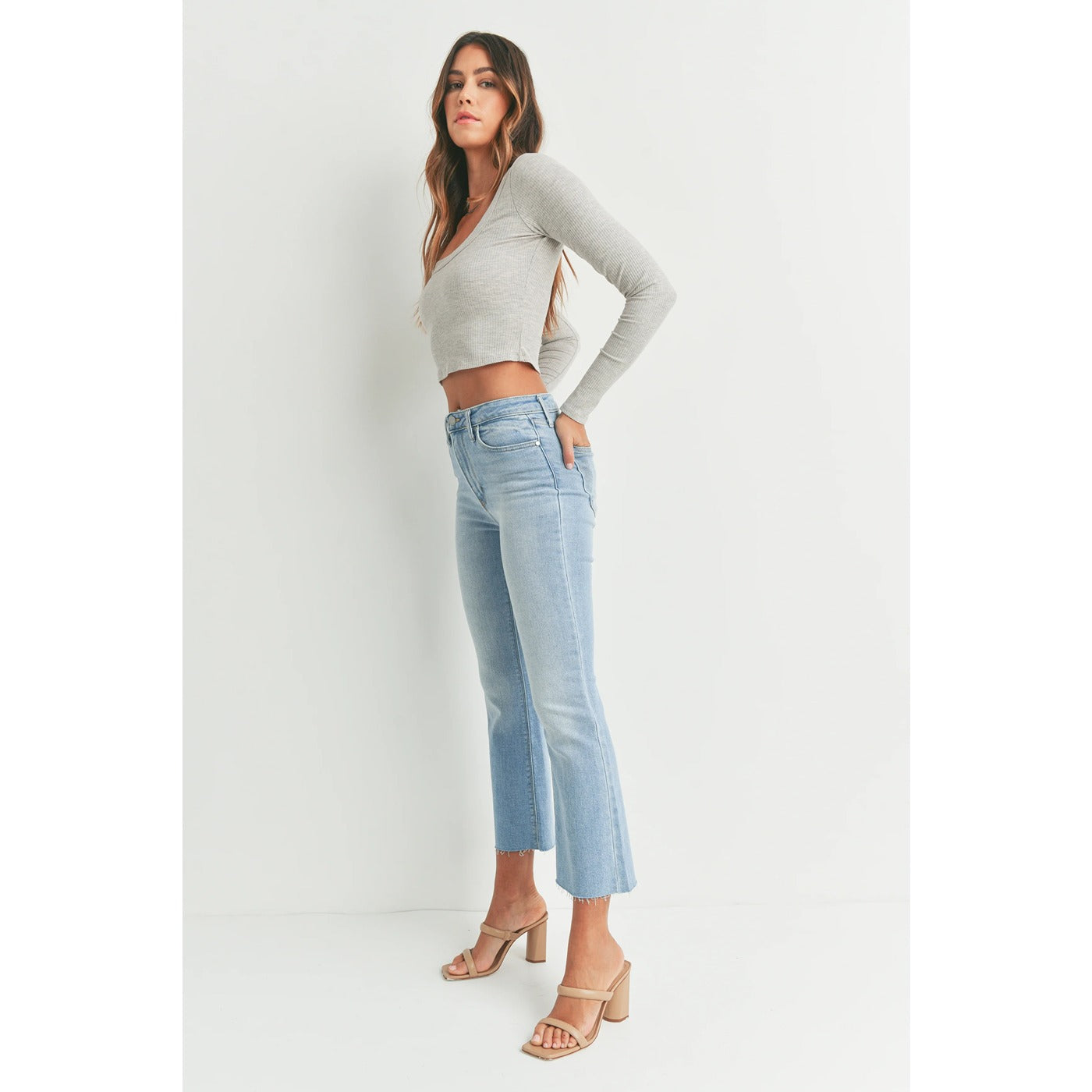 Light Blue Cropped Flare Jeans | Montivo Pakistan