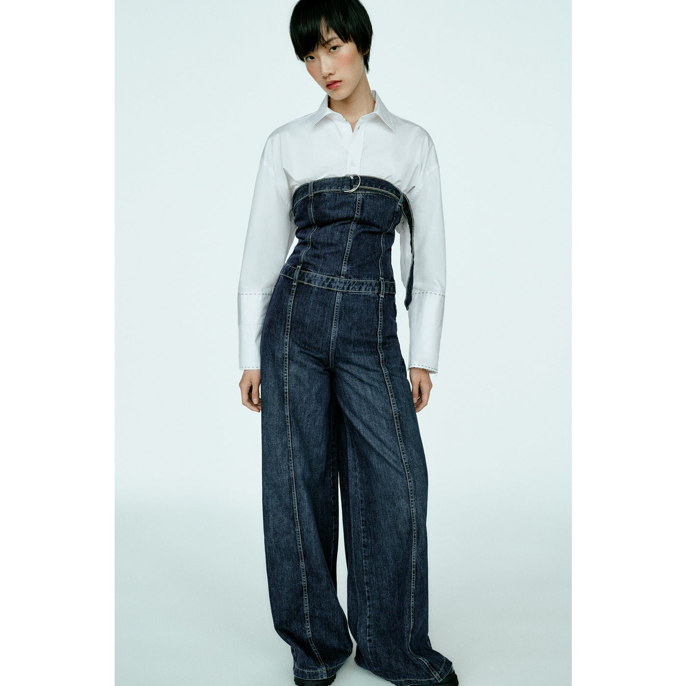 Blue Strapless Denim Jumpsuit | Montivo Pakistan