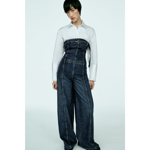 Blue Strapless Denim Jumpsuit | Montivo Pakistan