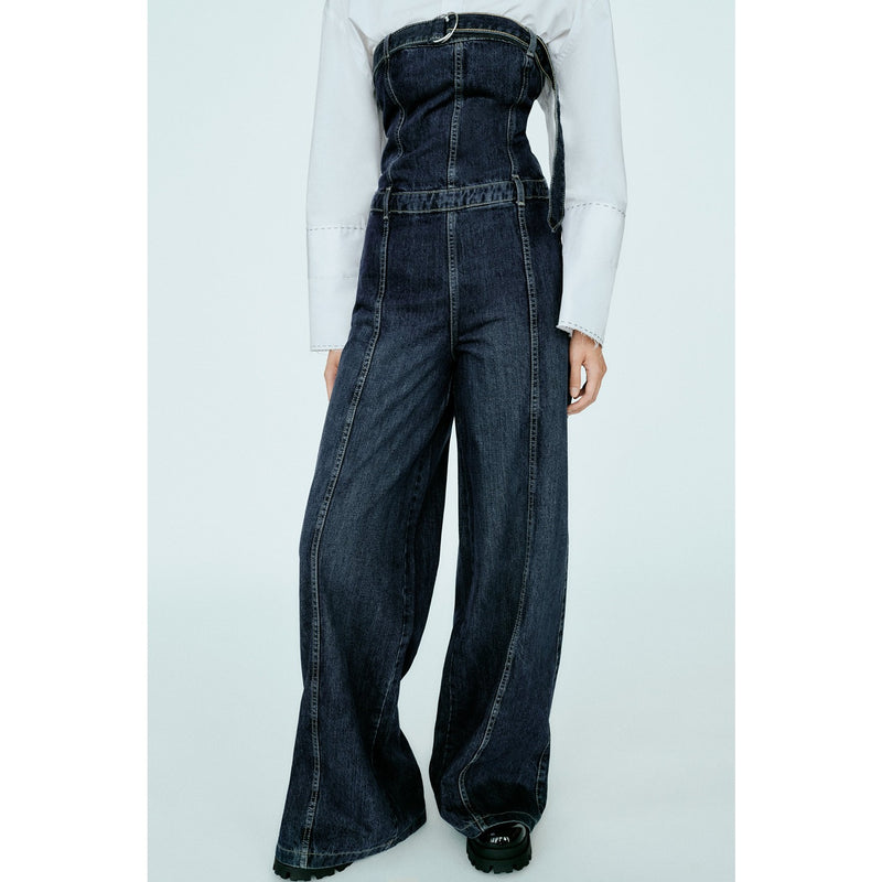 Blue Strapless Denim Jumpsuit | Montivo Pakistan