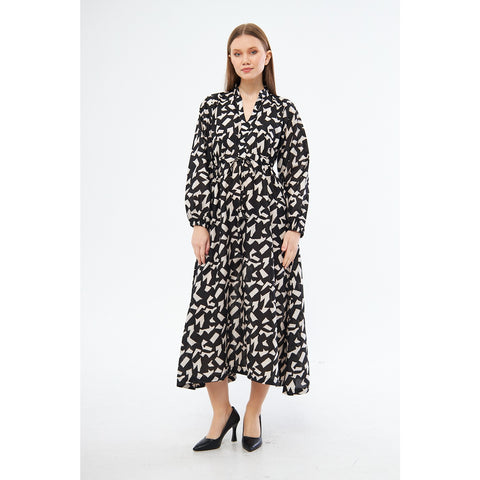 Monochrome Patterned Wrap Dress | Montivo Pakistan