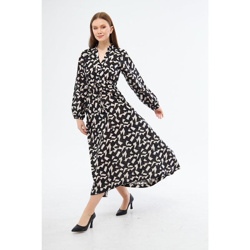 Monochrome Patterned Wrap Dress | Montivo Pakistan