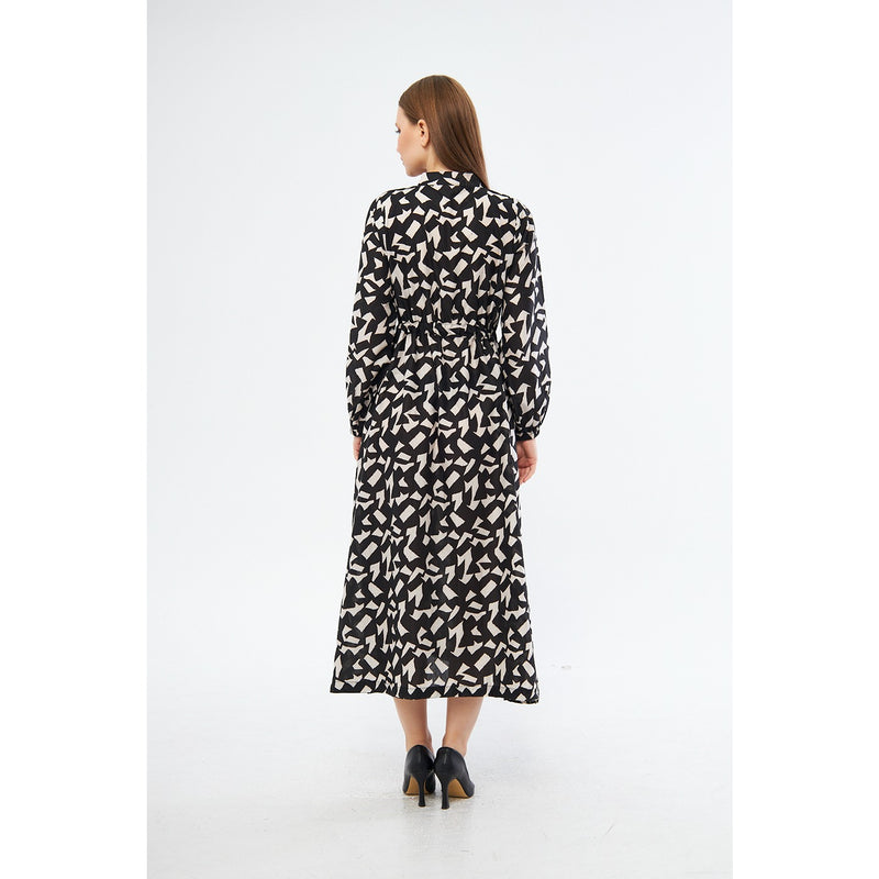 Monochrome Patterned Wrap Dress | Montivo Pakistan