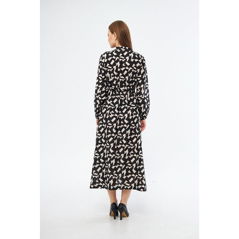 Monochrome Patterned Wrap Dress | Montivo Pakistan