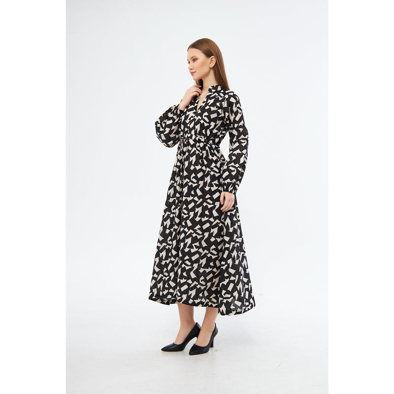 Monochrome Patterned Wrap Dress | Montivo Pakistan