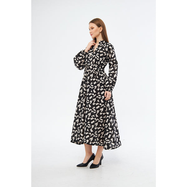 Monochrome Patterned Wrap Dress | Montivo Pakistan