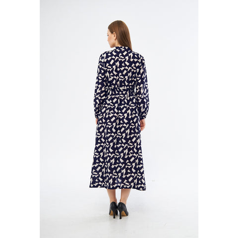 Blue Patterned Wrap Dress | Montivo Pakistan