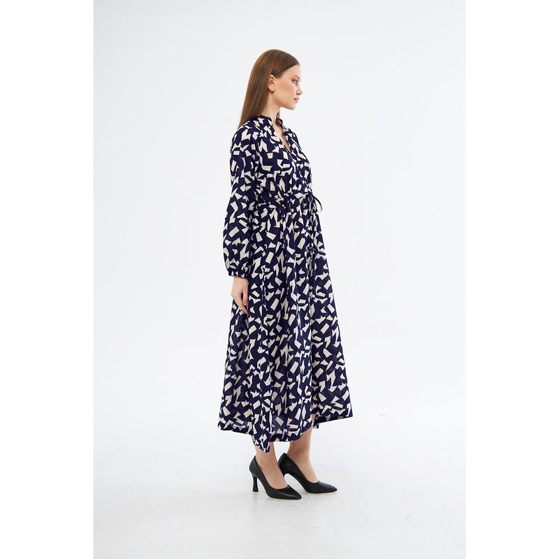 Blue Patterned Wrap Dress | Montivo Pakistan