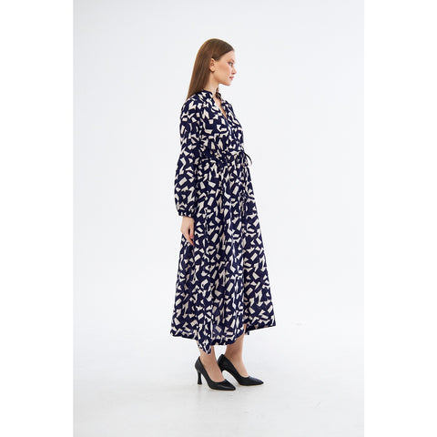 Blue Patterned Wrap Dress | Montivo Pakistan