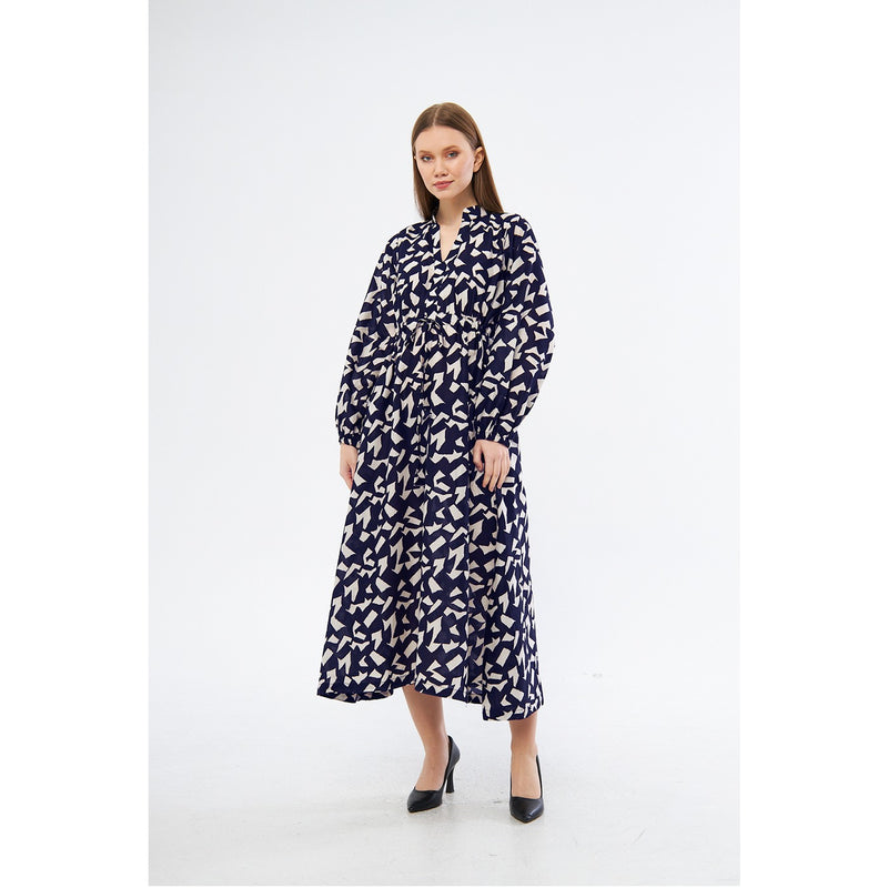 Blue Patterned Wrap Dress | Montivo Pakistan