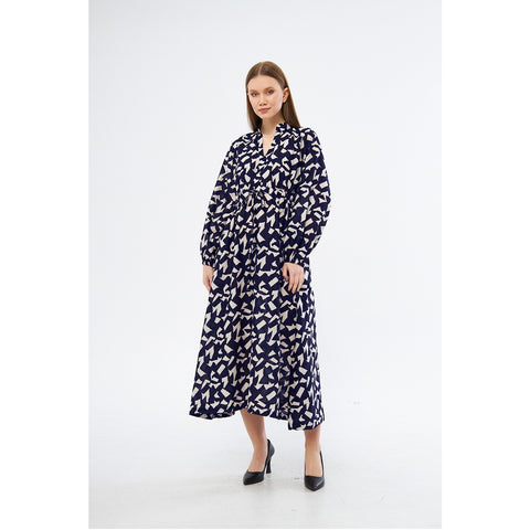 Blue Patterned Wrap Dress | Montivo Pakistan