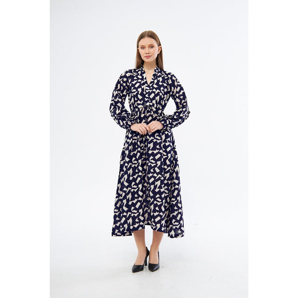 Blue Patterned Wrap Dress | Montivo Pakistan