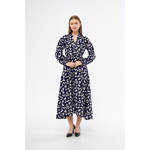 Blue Patterned Wrap Dress | Montivo Pakistan