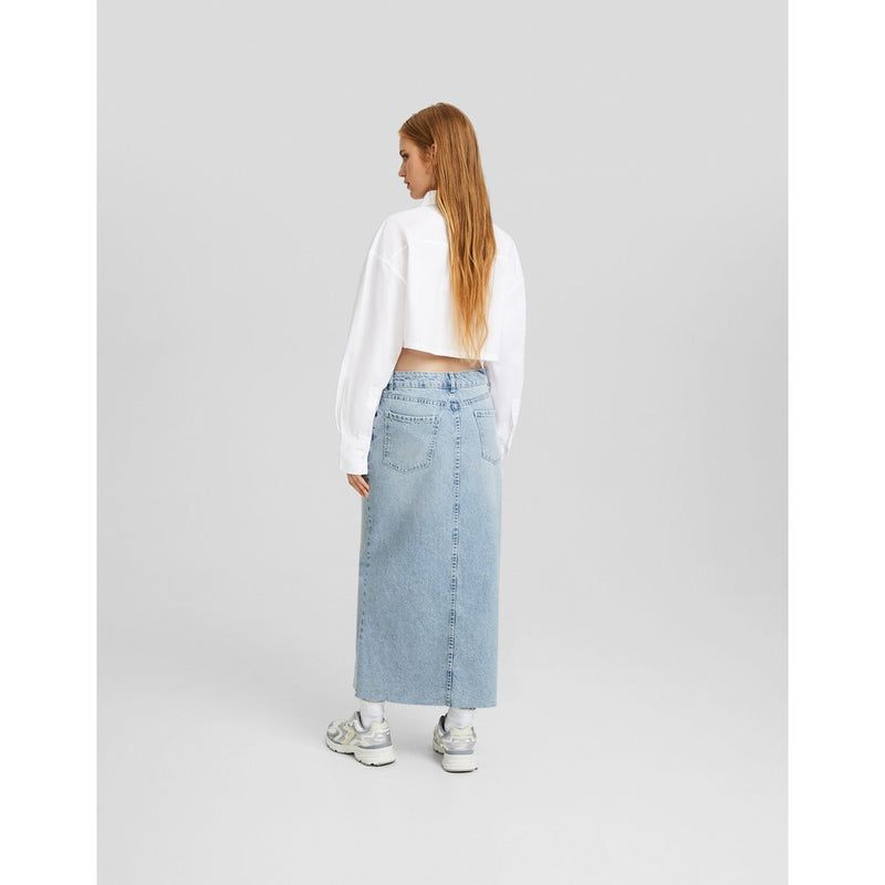 Light Blue Front-Slit Midi Jean Skirt | Montivo Pakistan