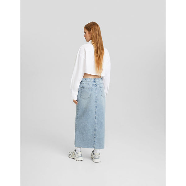 Light Blue Front-Slit Midi Jean Skirt | Montivo Pakistan