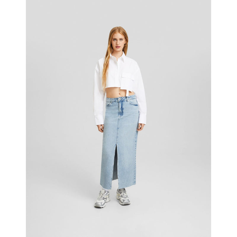 Light Blue Front-Slit Midi Jean Skirt | Montivo Pakistan