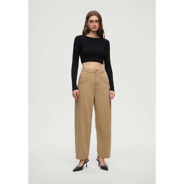 Beige Barrel Fit High Waist Jeans | Montivo Pakistan