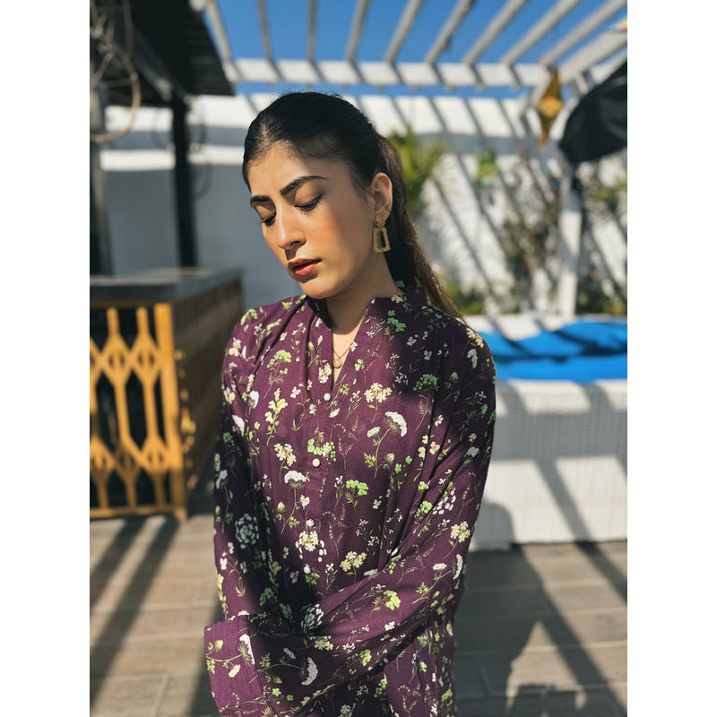 Dark Purple Floral Co-Ord Matching Set | Montivo Pakistan